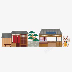 日式松树日式庭院手绘矢量图高清图片