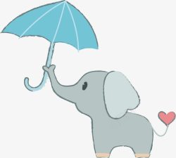 可爱手绘撑伞的小象素材