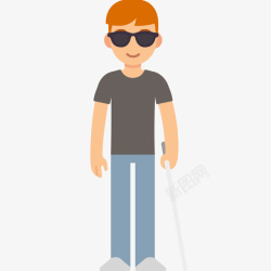 墨镜盲人男性盲人插画矢量图高清图片
