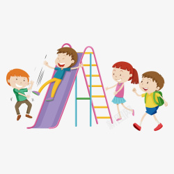 快乐的玩耍卡通游乐场儿童滑滑梯高清图片
