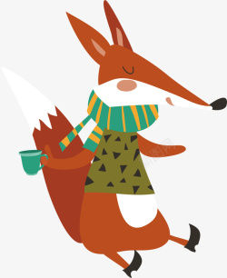 狐狸喝水森林动物卡通插画矢量图素材
