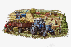 手绘插图农地忙农活的场景素材