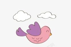 可爱鸟儿卡通手绘飞翔的小鸟和白云高清图片