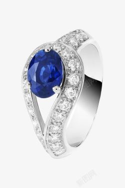 产品实物单颗蓝宝石碎钻环绕戒指素材