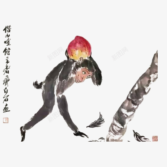 中国风水墨写意国画猴子献寿png免抠素材_88icon https://88icon.com 中国风 写意 国画 插画 树干 桃子 水墨 水墨猴子 猴子 猴子献寿 设计