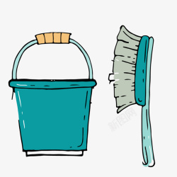 卡通清洁保洁用品水桶刷子元素材