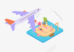 小岛旅游度假飞机25d插画矢量图素材