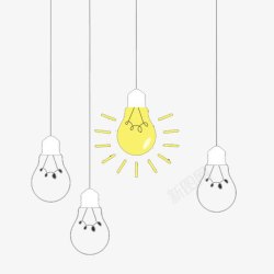 发明家黄色吊着的电器灯泡卡通手绘高清图片