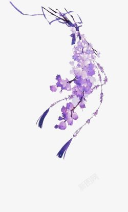紫色手绘花束花枝素材