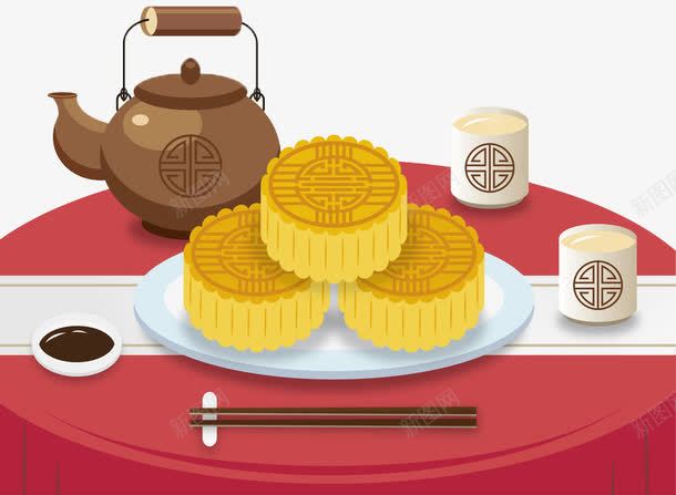 中秋月饼和茶png免抠素材_88icon https://88icon.com 中秋节 创意 卡通 商务 团聚 手绘 月饼 茶