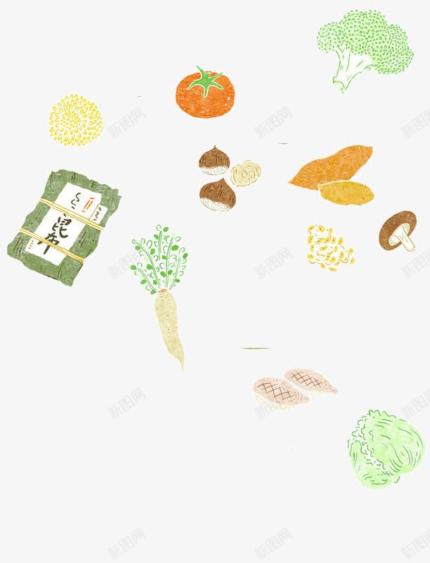 日式食材一大堆png免抠素材_88icon https://88icon.com 料理 日式 昆布 蔬菜