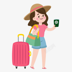 一个拿着行李和护照的女人矢量图素材