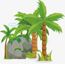 夏威夷风景卡通椰树石头元素矢量图高清图片