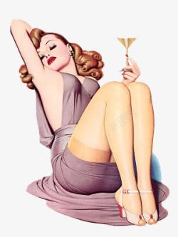 喝酒的女人英伦风卡通女人高清图片