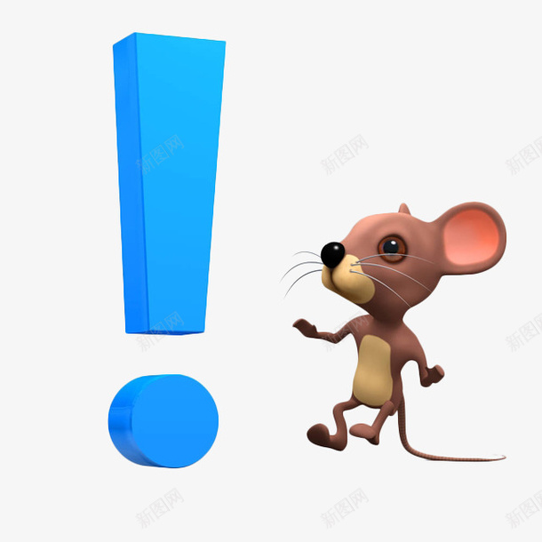 卡通立体老鼠和蓝色叹号png免抠素材_88icon https://88icon.com 3D 创意 卡通 卡通叹号 叹号 惊叹号 感叹号 标点符号 立体 老鼠 老鼠生日