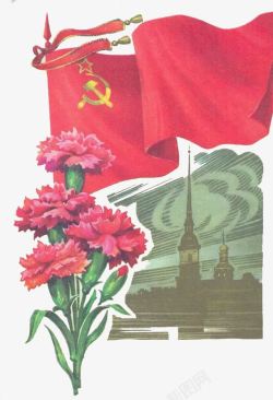苏联苏联红旗与鲜花莫斯科高清图片