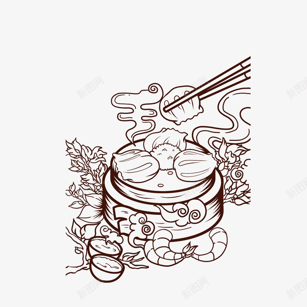 简笔手绘虾饺早点png免抠素材_88icon https://88icon.com 广式早点 早茶点心 热气腾腾 简笔手绘 虾仁 虾饺