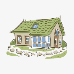 卡通乡间小道卡通绿色房子图高清图片