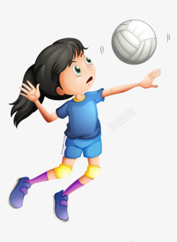 护膝手绘卡通女孩打排球高清图片