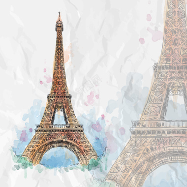 卡通手绘巴黎埃菲尔铁塔旅游背景背景