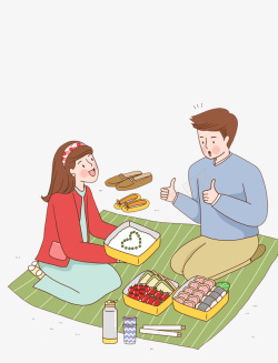卡通欢乐情侣野餐高清图片