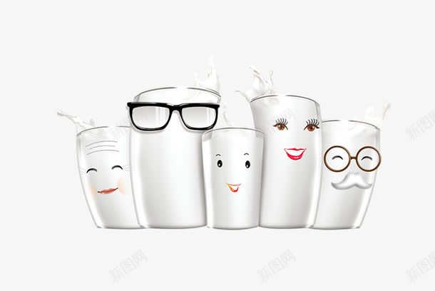 创意牛奶杯上的卡通人物psd免抠素材_88icon https://88icon.com 创意牛奶杯上的卡通人物 奶浪 幸福一家子 眼镜