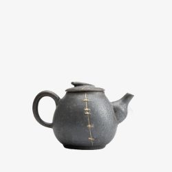 功夫茶日式银斑金缮茶壶手工描金龙蛋壶高清图片