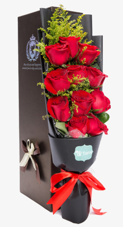 红绸花玫瑰花束礼盒高清图片