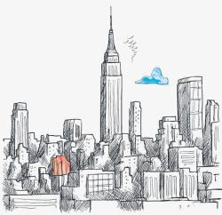 创意手绘纽约城市建筑群矢量图素材