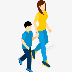 儿童家庭母子散步插画矢量图高清图片