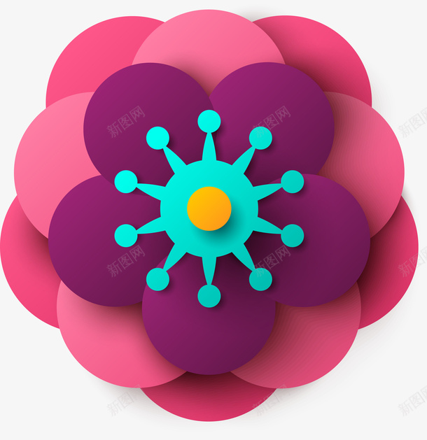 微立体粉紫色可爱花朵png免抠素材_88icon https://88icon.com 中国传统 剪纸 可爱 微立体 矢量图案 粉色 紫色 花朵