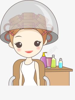 头发护理过程卡通烫发女孩高清图片