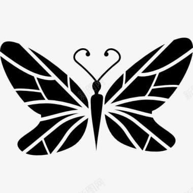 多观点黑色的蝴蝶翅膀上的观点与线路标图标图标