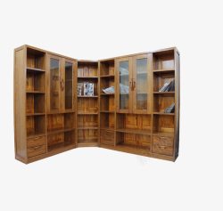榆木书柜实木书柜三门书柜素材