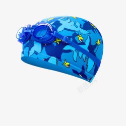 蓝色泳镜泳帽花型素材