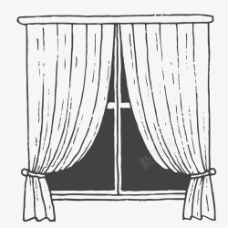 手绘窗户窗帘装饰案矢量图素材