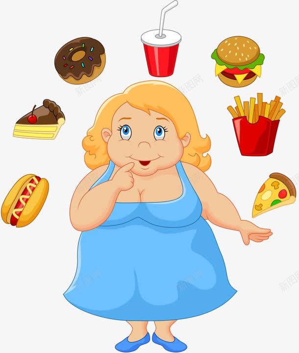 卡通手绘女孩png免抠素材_88icon https://88icon.com 吃货 汉堡包 胖女孩 食物