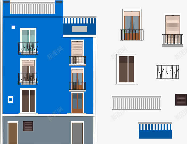 住宅楼矢量图ai免抠素材_88icon https://88icon.com 住宅楼 居民楼 窗户 蓝色 矢量图