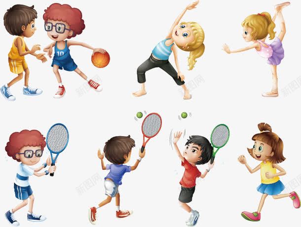 运动的儿童卡通图png免抠素材_88icon https://88icon.com 体操 儿童 卡通 卡通人物 打篮球 网球 运动