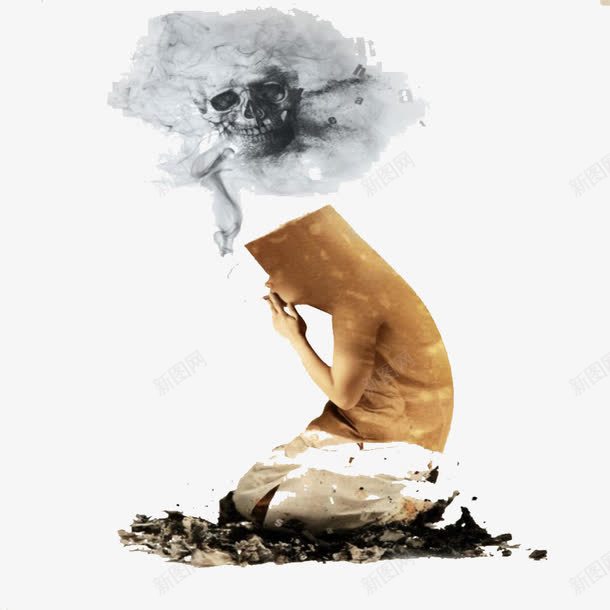 创意禁烟png免抠素材_88icon https://88icon.com 不抽烟 跪着的烟头 骷髅头