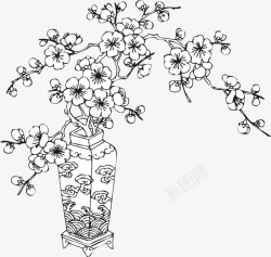 古代古董陶瓷花瓶青花古董花瓶里的一支梅花简笔画高清图片