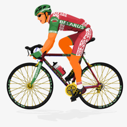 手绘绿头盔自行车赛车选手矢量图素材