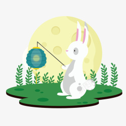拿着花灯的兔子插画矢量图素材