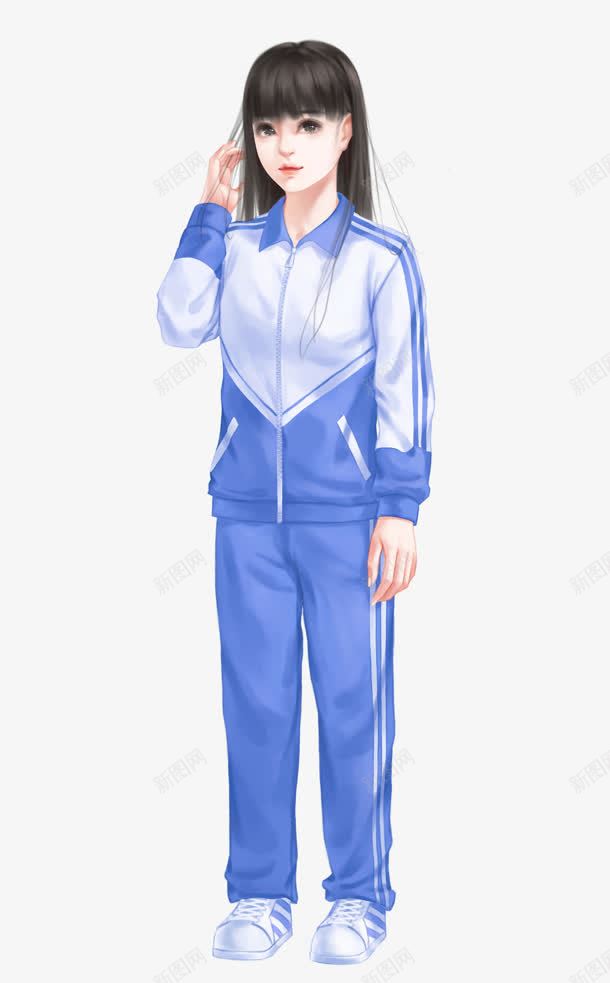 蓝色校服长发女孩png免抠素材_88icon https://88icon.com 女孩 校服 蓝色 长发