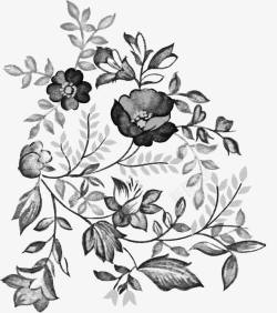 中式水墨拓印花朵花枝底图底纹素材