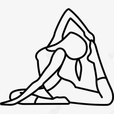 做瑜伽女人伸展她的身体在地板上图标图标