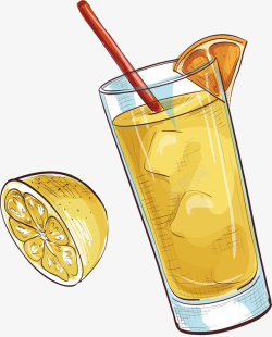 手绘夏日饮品装饰插画冰柠檬果汁素材