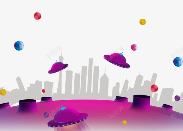 外星飞碟来到城市png免抠素材_88icon https://88icon.com 创意 卡通 城市 外星人 球体 紫色 红色 蓝色 飞碟
