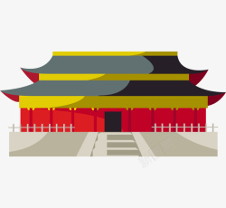卡通中国古建筑红色房子素材