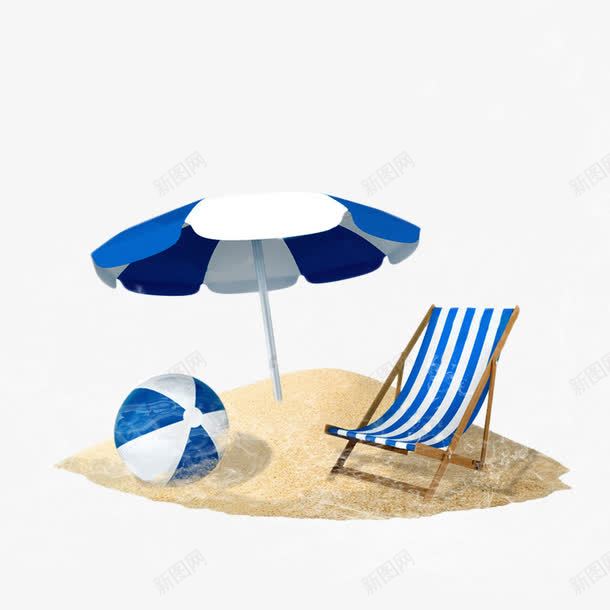 海边png免抠素材_88icon https://88icon.com 凉伞 夏天 沙滩 海滩 海边 蓝色 躺椅 遮阳伞